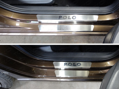 Volkswagen Polo (15–) Накладки на пороги внешние и внутренние (лист шлифованный надпись Polo)