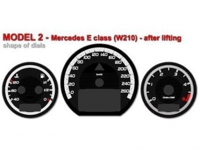Mercedes W210 E class 1999-2003 светящиеся шкалы приборов - накладки на циферблаты панели приборов, дизайн № 1